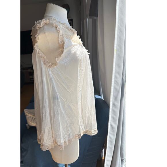 1960s Ro-Vel of California Babydoll Semi Sheer Pajama Top Size Med Ruffle Cream - Picture 2 of 8